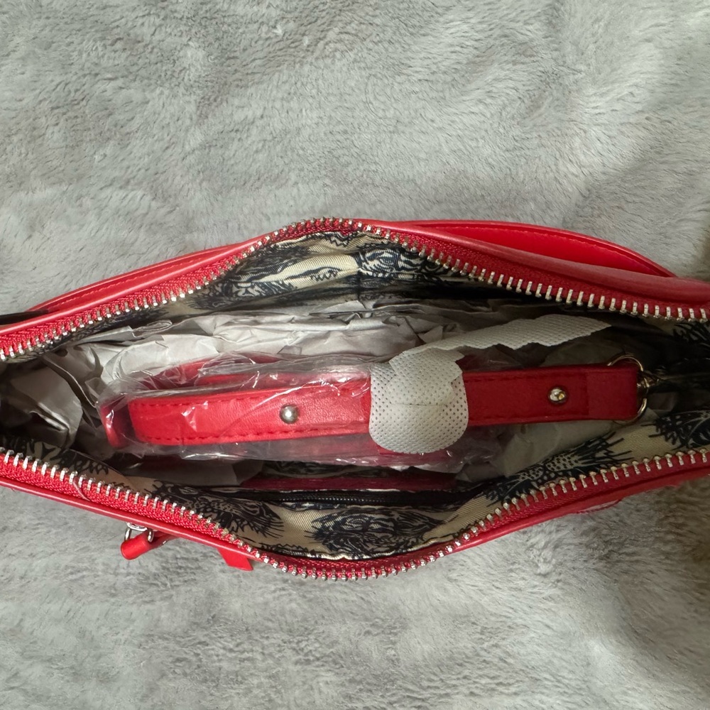 Ed Hardy Bright Red Studded Shoulder Bag/Cross Body with Chain Accent - Picture 3 of 3